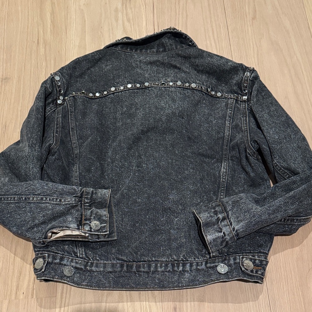 SANDRO Mirrored Studded Gray Washed Denim Jeans Jacket Cotton Size 38 - Picture 9 of 9